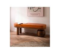 Banc design 140x40x47 cm en cuir cognac et bois de manguier marron