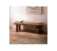 Banc design 140x40x47 cm en tissu beige et bois de manguier marron