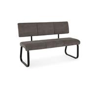 Banc design avec dossier VILAS, en tissu gris foncé et piètement en métal noir