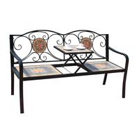Banc d'extérieur avec table basse relevable, cadre en fer européen, motif mosaïque de carreaux, parfait pour les patios et les cours