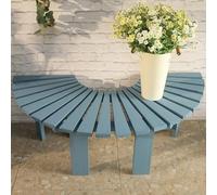 Banc d'extérieur en bois, siège de jardin demi-circulaire, meuble de terrasse résistant aux intempéries pour 3 personnes, design durable dos nu pour cour, parc et pelouse (bleu)