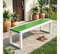 Banc d'Extérieur Jardin en Bois 2 Places pour Terrasse Patio, Banc Résistant aux Intempéries en Cadre Métal, Banquette Assise À Lattes pour Parc Pergola, 100/120/150/180 cm(White-Green,47.2in/120cm)