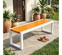 Banc d'Extérieur Jardin en Bois 2 Places pour Terrasse Patio, Banc Résistant aux Intempéries en Cadre Métal, Banquette Assise À Lattes pour Parc Pergola, 100/120/150/180 cm(White-Yellow,70.9in/180cm)
