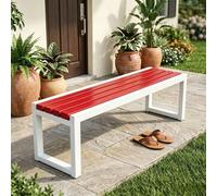 Banc d'Extérieur Jardin en Bois 2 Places pour Terrasse Patio, Banc Résistant aux Intempéries en Cadre Métal, Banquette Assise À Lattes pour Parc Pergola, 100/120/150/180 cm(White-Red,70.9in/180cm)