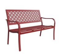 Banc d'extérieur moderne en fer avec accoudoirs et dossier, très résistant, capacité de 269,9 kg, idéal pour pelouse, cour, porche et rive du lac - Élégant siège de jardin rouge
