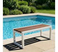 Banc d'extérieur Moderne sans Dossier avec Fixation Antivol - Banc de Jardin Solide en Métal et WPC Anti-Corrosion - Banquette Idéale pour Patio, Piscine et Espace Public