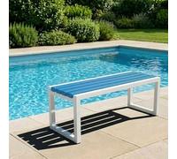Banc d'extérieur Moderne sans Dossier avec Fixation Antivol - Banc de Jardin Solide en Métal et WPC Anti-Corrosion - Banquette Idéale pour Patio, Piscine et Espace Public
