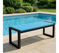 Banc d'extérieur Moderne sans Dossier avec Fixation Antivol - Banc de Jardin Solide en Métal et WPC Anti-Corrosion - Banquette Idéale pour Patio, Piscine et Espace Public