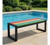 Banc d'extérieur Moderne sans Dossier avec Fixation Antivol - Banc de Jardin Solide en Métal et WPC Anti-Corrosion - Banquette Idéale pour Patio, Piscine et Espace Public