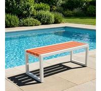 Banc d'extérieur Moderne sans Dossier avec Fixation Antivol - Banc de Jardin Solide en Métal et WPC Anti-Corrosion - Banquette Idéale pour Patio, Piscine et Espace Public
