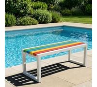 Banc d'extérieur Moderne sans Dossier avec Fixation Antivol - Banc de Jardin Solide en Métal et WPC Anti-Corrosion - Banquette Idéale pour Patio, Piscine et Espace Public