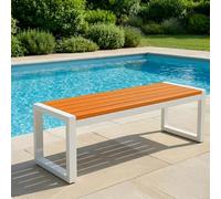 Banc d'extérieur Moderne sans Dossier avec Fixation Antivol - Banc de Jardin Solide en Métal et WPC Anti-Corrosion - Banquette Idéale pour Patio, Piscine et Espace Public