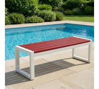 Banc d'extérieur Moderne sans Dossier avec Fixation Antivol - Banc de Jardin Solide en Métal et WPC Anti-Corrosion - Banquette Idéale pour Patio, Piscine et Espace Public