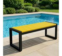 Banc d'extérieur Moderne sans Dossier avec Fixation Antivol - Banc de Jardin Solide en Métal et WPC Anti-Corrosion - Banquette Idéale pour Patio, Piscine et Espace Public