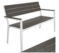 Banc d'extérieur - TECTAKE - Banc de jardin LINE 2 places en aluminium à l'aspect bois 128 x 59 x 88 cm - Gris clair/Blanc