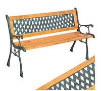 Banc d'extérieur - TECTAKE - Banc de jardin TAMARA 2 places en bois naturel laqué et fonte 128 x 51 x 73 cm - Marron