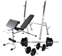 Banc d'haltères avec support, ensemble d'haltères longs et courts 60,5 kg