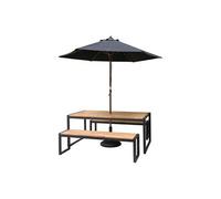 Bolero DS158 Lot de 2 bancs industriels en bois d'acacia et acier revêtu par pulvérisation Teck Hauteur 450 mm Largeur 1600 mm Longueur 380 mm