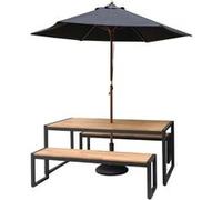 Bolero DS158 Lot de 2 bancs industriels en bois d'acacia et acier revêtu par pulvérisation Teck Hauteur 450 mm Largeur 1600 mm Longueur 380 mm