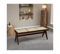 Banc en bois moderne, tabouret en rotin, banc avec plateau en rotin et cadre en bois massif, banc tissé pour chambre à coucher, salon, couloir, entrée, hall d'entrée, intérieur(Walnut color,138x45x45c