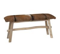 Banc en cuir de chèvre avec structure en bois de teck, banc rembourré | 100 % cuir de chèvre véritable, structure en bois de teck, rembourrage doux, unique grâce au motif naturel, sans montage