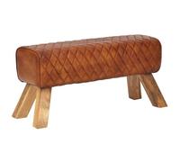 Banc en cuir véritable et bois massif FineBuy - Moderne - Marron - 89x46x35cm