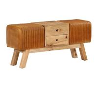 Banc en cuir véritable - vidaXL - 107x30x49 cm - Brun - Cuir de chèvre - Bois de manguier - Rangement avec tiroirs