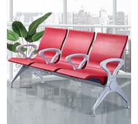 Banc en Métal pour Salle D'attente, Chaise de Salle D'attente 3 Places en Cuir PU, Chaises de Réception avec Accoudoirs et Dossiers, for Aéroport, Marché, Banque, Hôpital, École, Salon de Coiffure(Red