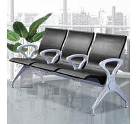 Banc en Métal pour Salle D'attente, Chaise de Salle D'attente 3 Places en Cuir PU, Chaises de Réception avec Accoudoirs et Dossiers, for Aéroport, Marché, Banque, Hôpital, École, Salon de Coiffure(Bla