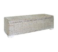 Banc en rotin avec rangement - vidaXL - 110x35x35 cm - Blanc - Rotin kubu naturel - Bois d'acajou massif