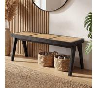 FineBuy Banc en rotin et Acacia Massif 120cm Noir - Banc en Bois Design cannage viennois - Banc de lit Banc d'entrée rétro - Banc de Salle à Manger Fait Main