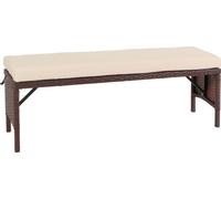 Banc en rotin HWC-G16, Banc de jardin en rotin, Gastronomie 112cm ~ brun, coussin crème