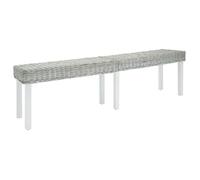 Banc en rotin Kubu blanc 160x35x45 cm - pieds en acajou massif, siège confortable