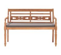Banc en teck massif avec coussin gris foncé 120 cm | Bois séché au four, ponçage fin, usage extérieur, capacité 110 kg, entretien facile