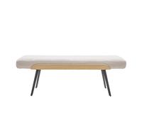 Banc en tissu effet velours texturé beige, bois clair et métal noir L123 cm ELIOR