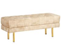 Banc en Velours Banquette de Lit Rembourré Glam Pouf Pieds en Métal Doré Beige