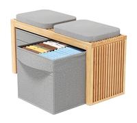 Banc Entree - Meuble d'Entree - Banquette - Banc de Rangement Chambre | BAM BOO BOX Meuble Bas Rangement - Bout de Lit 90x33x43cm - Bancs de Rangement - Bench en Bambou (Gris)