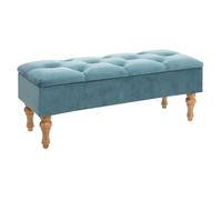 Banc et Coffre en velours Bleu - ATMOSPHERA - 2 en 1 - Bois massif - 102x38x41cm