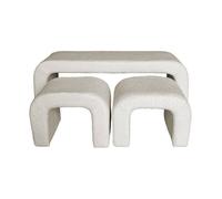 Banc et tabourets gigognes bouclette blanc L 112 x P 40 x H 45cm - Ino