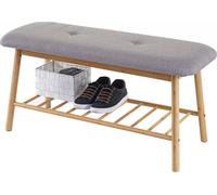 Banquette Étagère À Chaussures Hwc-D90 Banc Rembourré, Rangement Pour Chaussures, Bambou 44x90x34cm Multicolore