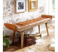 Banc - FINEBUY - Chesterfield - Cuir véritable - Bois massif - 125x50x38 cm