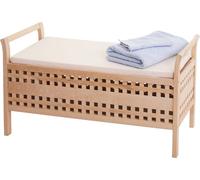 Banc HWC-B61, Coffre à linge Coffre en bois Coffre de salle de bains Banc avec support, compartiment de rangement Noyer 50x89x40cm