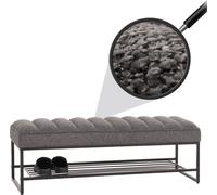 Banc HWC-N68 avec rangement pour chaussures, banc rembourré banc de vestiaire étagère à chaussures, tissu chenille métal 130cm ~ gris foncé