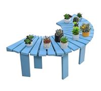 Banc incurvé en bois bleu - Banc d'arbre semi-circulaire pour intérieur/extérieur, chaise à lattes dos nu et support de plantes design élégant demi-rond