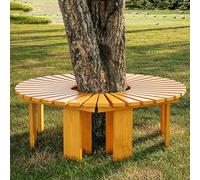 Banc incurvé en bois massif avec dossier pour extérieur, jardin, terrasse, arbre