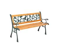 Banc jardin 2 places bois naturel marron laqué et fonte 124x52x74 cm