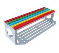 Banc Jardin Exterieur Metal sans Dossier Banc de Jardin Exterieur Résistant aux Intempéries Structure en Tubes Galvanisés et Assise en Bois pour Parcs, Rues et Écoles(Color+White,120x40x45cm)