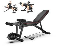 Banc lesté réglable avec extension de jambe et tapis de prédicateur - Machine d'hyperextension multifonctionnelle pour abdominaux/dos pour entraînements plats et inclinés