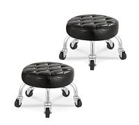 Banc mobile avec roulettes, repose-pieds réglable, design pivotant, tabouret bas pour adultes, pédicure, siège rond rembourré, tabouret roulant de 22 cm de hauteur.