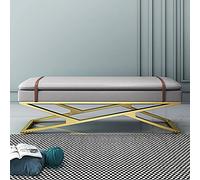 Banc moderne à coussin doux à deux couches, rangement élégant pour chaussures d'entrée avec base dorée, banc de canapé en cuir confortable pour chambre à coucher, gris clair, 70 x 38 x 45 cm
